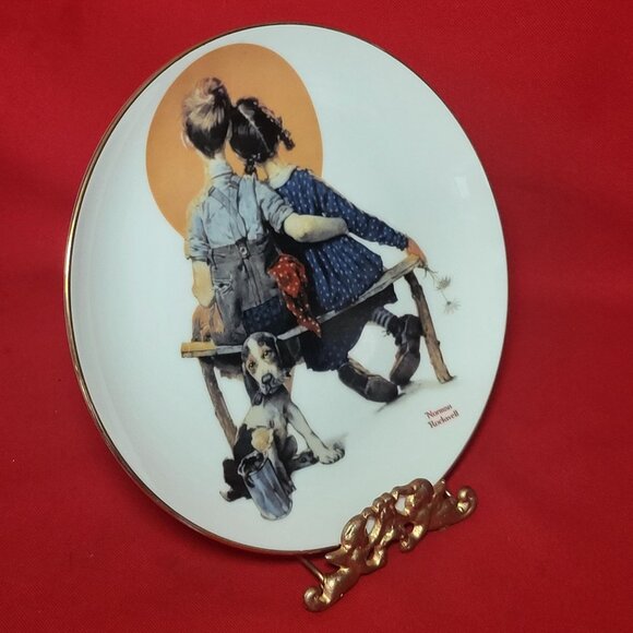 Decorative Plate Puppy Love Norman Rockwell Young Love Danbury Mint 1989 - Picture 11 of 11